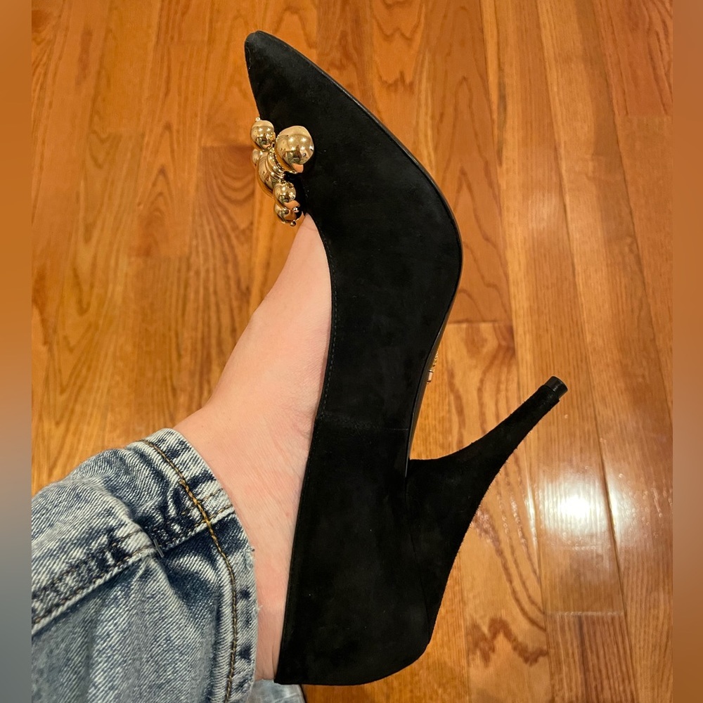 Prada Black suede 4” heel shoes with golden balls decor, size 38.5 - Picture 11 of 14